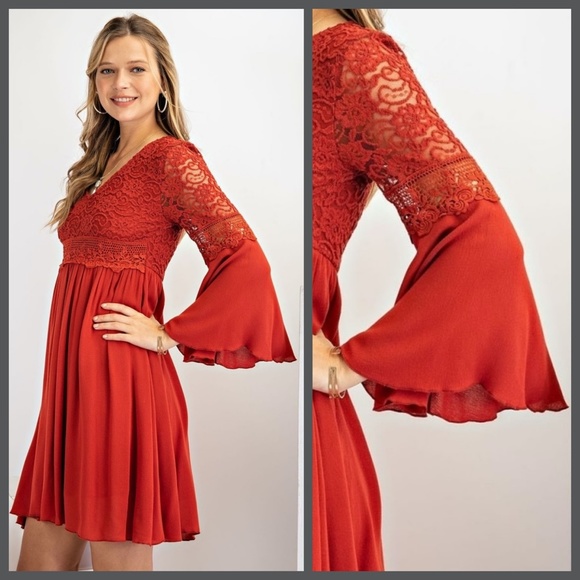 Easel "Sultry Dance" Boho Mini Dress Crochet Lace Fitted Bodice & Slinky Skirt - Picture 7 of 14